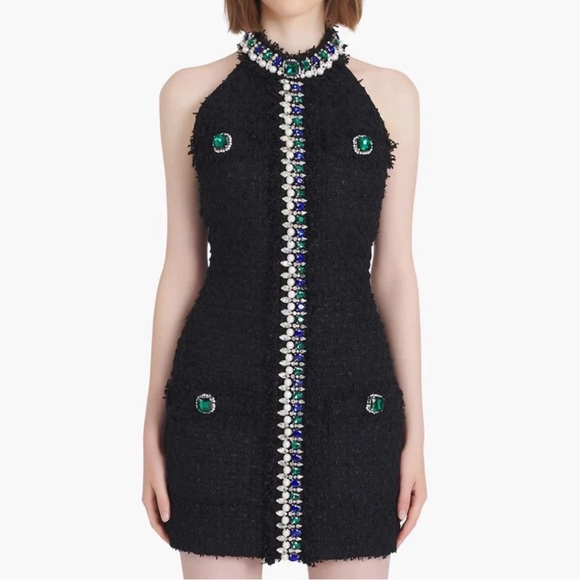 The Kasran Jeweled Tweed Halter Dress - Picture 2 of 12